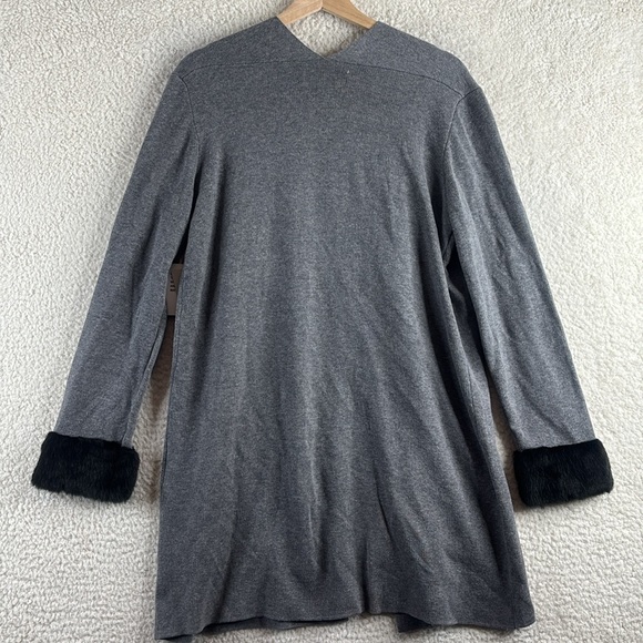 NWT Kasper Womens Gray Faux Fur Trim Cuff Open-Front Cardigan Sweater M MEDIUM - Picture 9 of 14